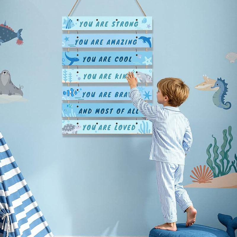 FIOBEE Girls Room Décor for Teen Girls Boys with LED Light Wall Decor for Bedroom Motivational Inspirational Wall Art Girl Room Decoration for Kids Studyroom, 8 Kinds of Lights, Blue Ocean - Image 2